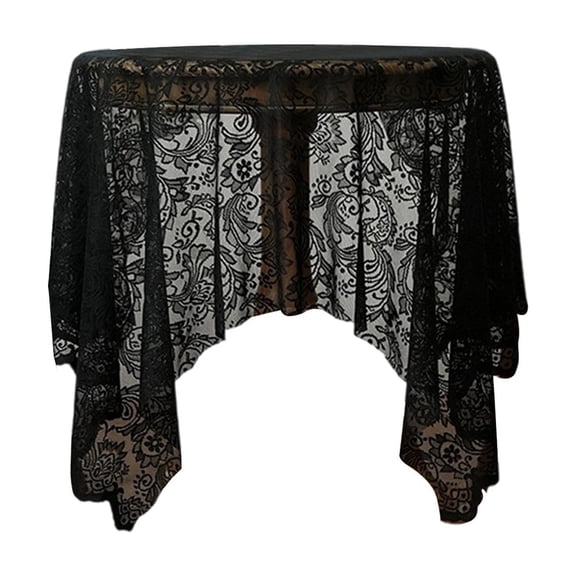 Lace Round Tablecloth,Floral Coffee Table Cover Classic Dustproof Table Protector, for Dining Room Picnic Wedding Party Banquet Home Decor Black