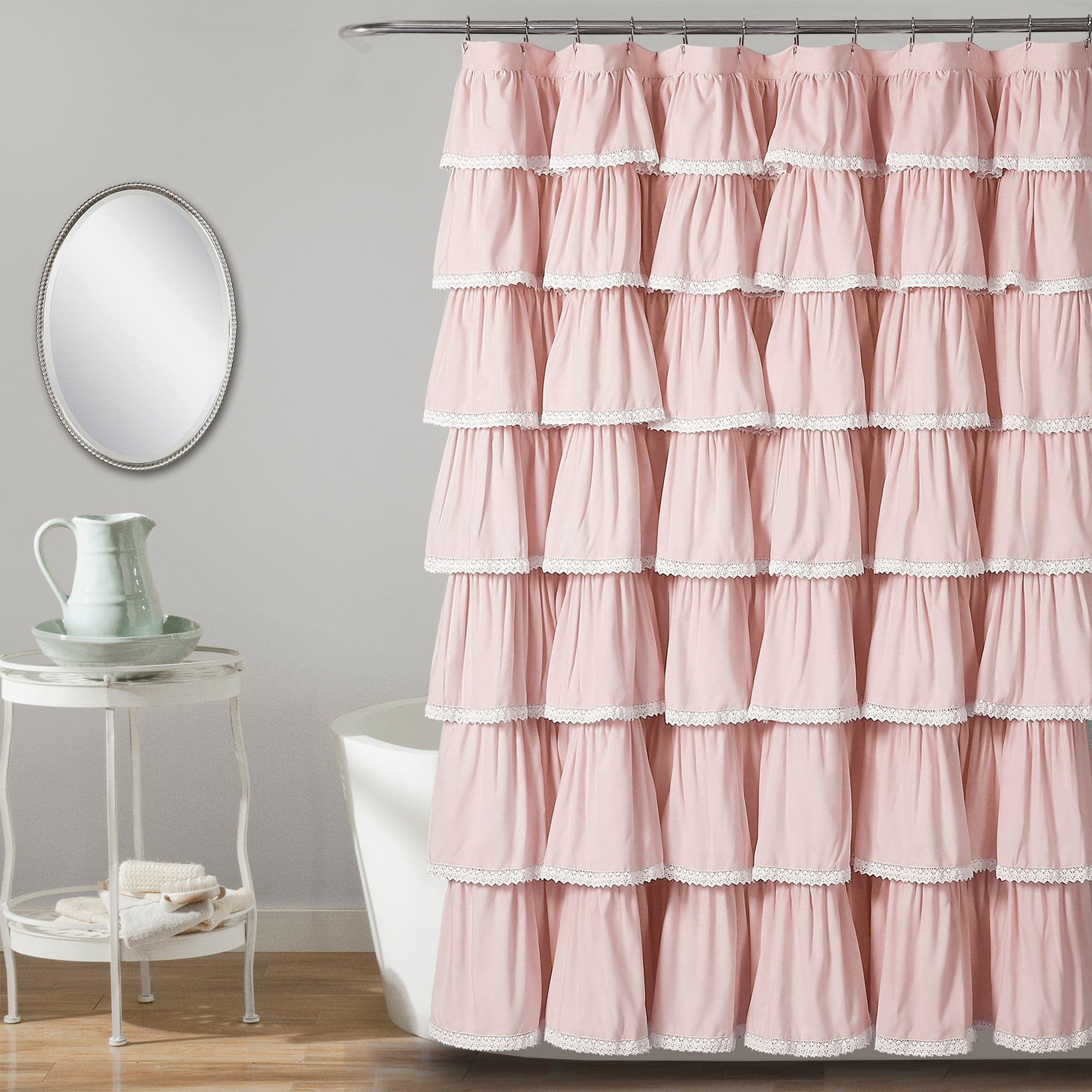 Blush Polyester Lace Ruffle 72" x 72" Shower Curtain