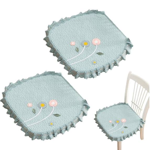 Lace Ruffle Chair Cushions for Dining Chairs, Non Slip Square, with Fixed Rope, Floral Decorative Seat Covers for Dining, Kitchen, Banquet, Hotel, Wedding & Party, Home Decor Chair Pads, Blue