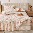 thumbnail image 1 of Lace Ruffle Edge Printed Bed Skirt Flower Pattern Quilted Thickened Bed Cover Three Piece Non Slip Dustproof Bedding Set, 1 of 6