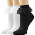thumbnail image 1 of Lace Ruffle Frilly Ankle Socks for Women - Cotton Socks Double Layer Lace Socks, 1 of 1