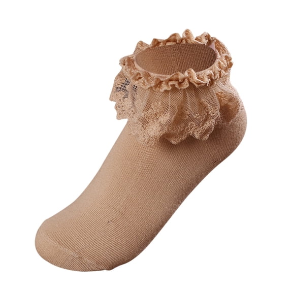 Lace Ruffle Frilly Socks for Women, Cute Lace Ankle Princess Sock, Soft Breathable Stretch Knit Socks, Fashion Hosiery for Dresses, Flats, Party, Wedding, Casual Daily Wear Khaki
