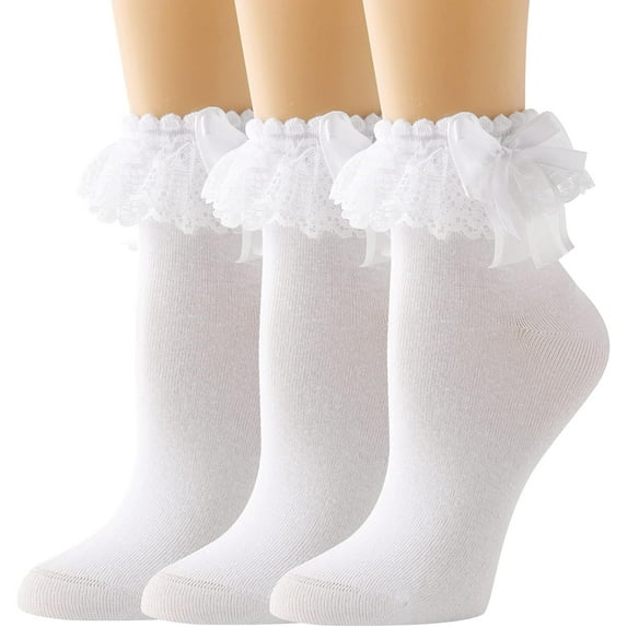 Lace Ruffle Frilly Socks for Women - Lace Ankle Socks with Bow