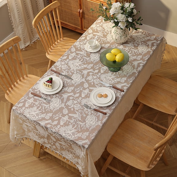 Lace Ruffled Embroidered Tablecloth Rectangle Anti-Slip Parties Dining Festival Decorative Table Cloth with Tassels French Vintage Farmhouse Table Cover (Hummingbird, 140x200cm)
