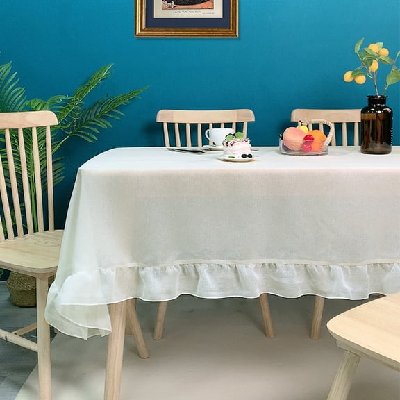 Lace Ruffled Embroidered Tablecloth Rectangle Anti-Slip Parties Dining Festival Decorative Table Cloth with Tassels French Vintage Farmhouse Table Cover (Ruffles, 140*200cm)