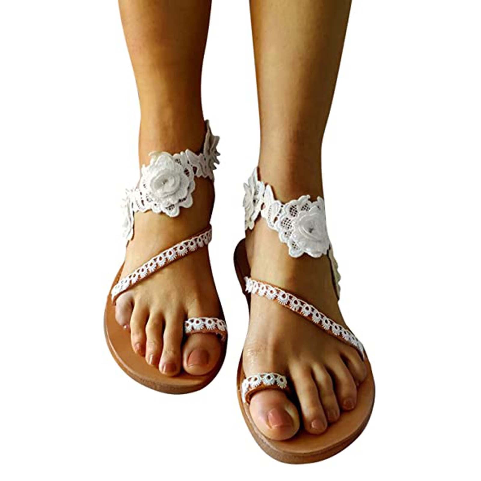 Lace Sandals Women Girls 2023 Dressy, White Flat Sandals, Boho Sandals