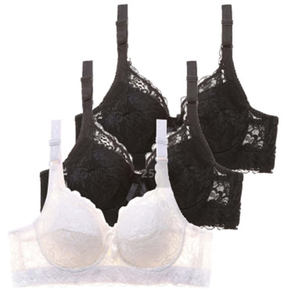 Lace Seethrough Bra for women, 3 Pack Set Adjustable Straps Elegant Underwear Leisure Multicolour, Black4 34B