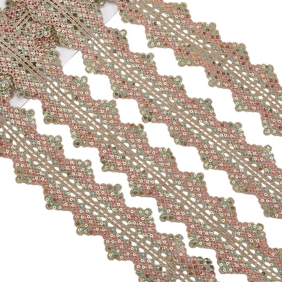 Lace Sequins Braid Trim Embroidery Sparkle Glitter Polyester Plastic Colorful Paillettes Flower Ribbon Webbing Rhombus Boho Ribbons for Sewing Making Costumes Decoration DIY Art Craft Supply