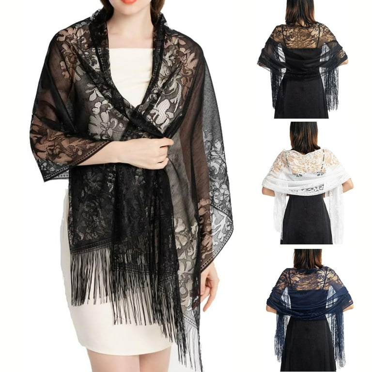 Yuanbang Lace Shawls and Wraps for Evening Dresses Scarfs for Women Pashmina Wedding Formal Shawl Black Women s Size One Size