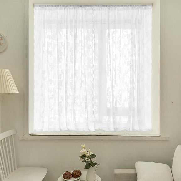 Lace Sheer Rod Curtains, White, 29.52"*59.05"