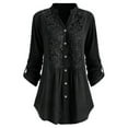 thumbnail image 1 of Lace Shirts for Women Plus Size 22,Vintage Lace Blouses & Shirts Lapel V-Neck 3/4 Length Sleeves Summer Top Ladies T-Shirt Tshirts Trendy Long Length Tunic Tops for Leggings, 1 of 3
