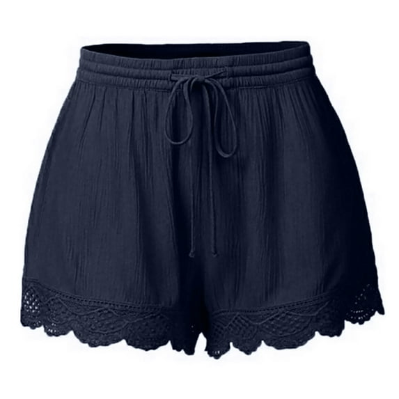 Lace Shorts for Women 2025 Elastic High Waisted Drawstring Beach Shorts Summer Flowy Wide Leg Loungewear Shorts Blue 4XL