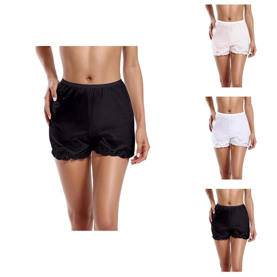 Lace Shorts for Women Summer Casual Lightweight Silk Elastic Mid Waist Floral Lace Hem Straight Leg Beach Shorts