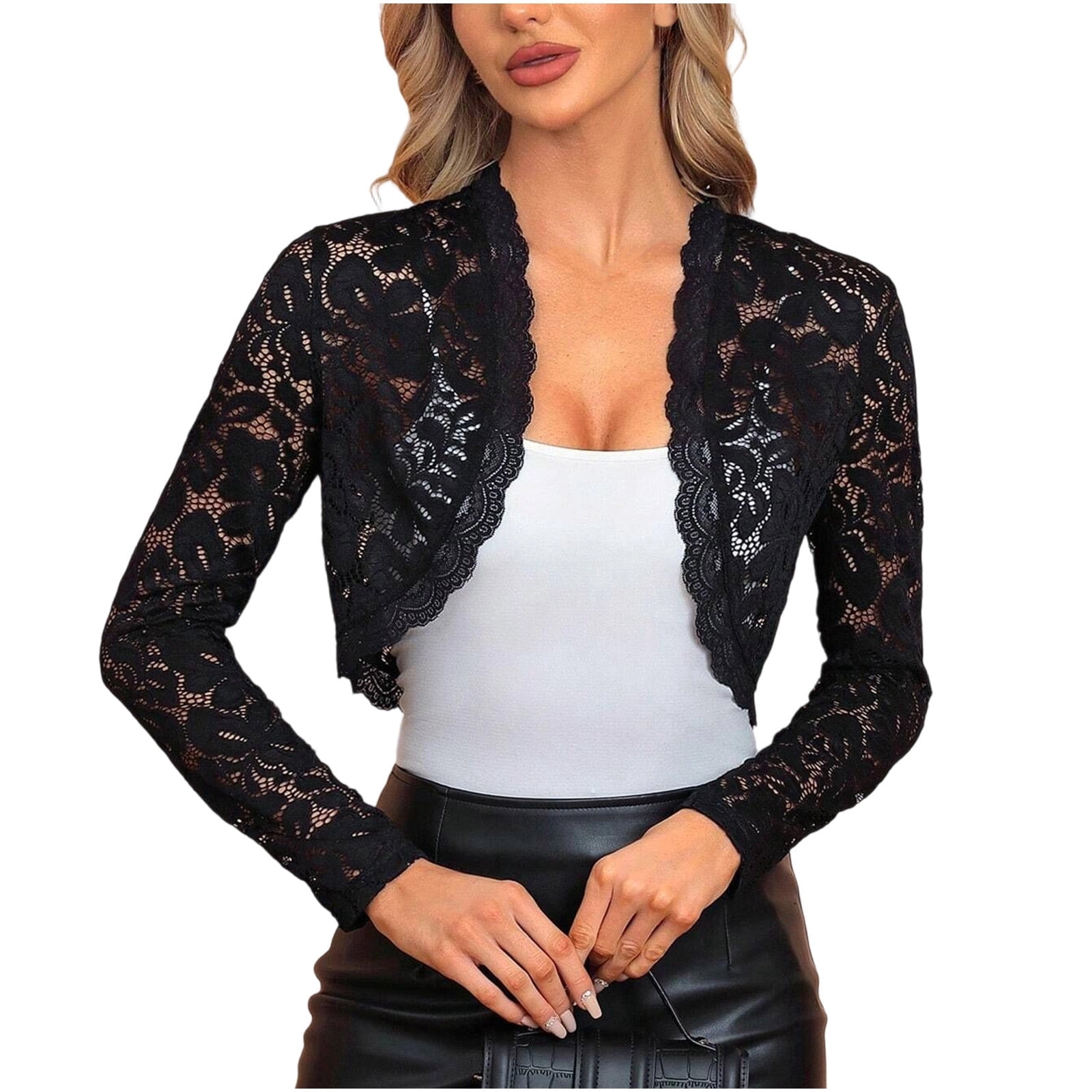 QSAWXQZ Women's Lace Bolero Shrug Cardigan Cropped Long Sleeve