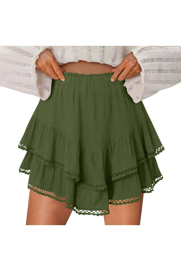 Lace Skorts for Womens Dressy Casual Shorts Hollow Out Luscious Curvy Skort Teen Girls Y2K Solid Color Skirt Multi-Layered Ruffle Pleated Flowy Short Skirts