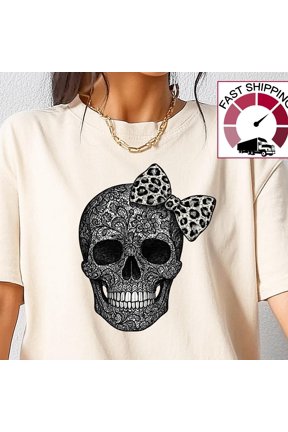 Lace Skull shirtGoth Skull ShirtSkull with Bow shirtLace Witchy ShirtHalloween Gothic tshi