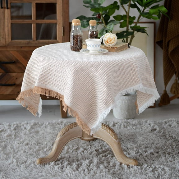 Lace Small Table Cloth Fall Christmas Tablecloth Table Topper for Thanksgiving Outdoor Farmhouse Rustic Kitchen Party Birthday Picnic ( 90*90cm khaki(Square))