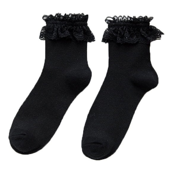 Lace Socks, Audhol Winter Socks 1 Pair Ladies Socks Solid Color Lace Short Tube Mesh Hollow Out Socks Streetwear White Ruffle Socks Black One Size