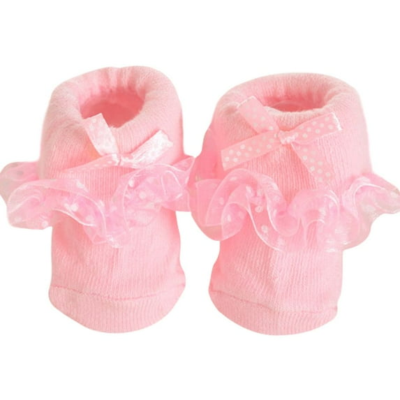 Lace Socks Girls' Ruffle Bowknot Socks Newborn Infants Socks Princess Frilly Socks Lace Cotton Ankle Socks for Girls, Pink