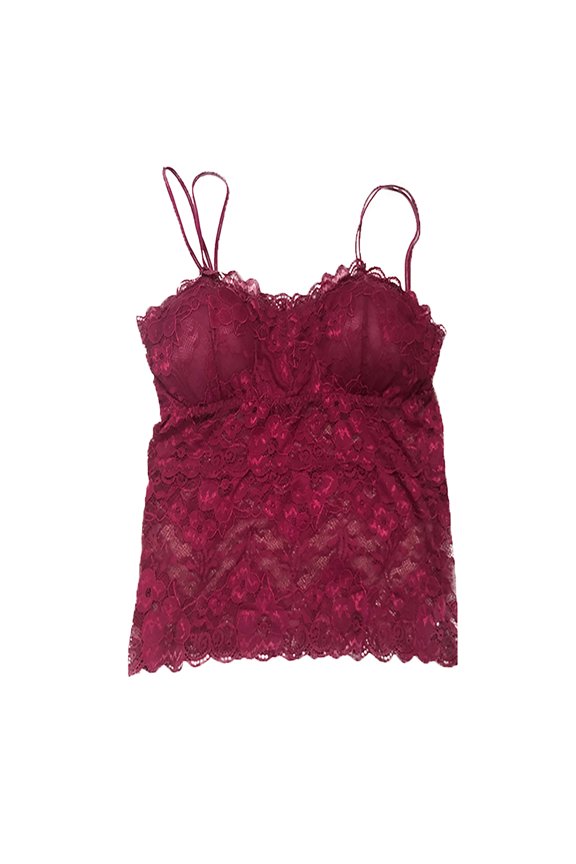 Lace Solid Sling Vest Sexy Push Up Bra Tops Brassiere Womens Plus Size M-2XL (Red)