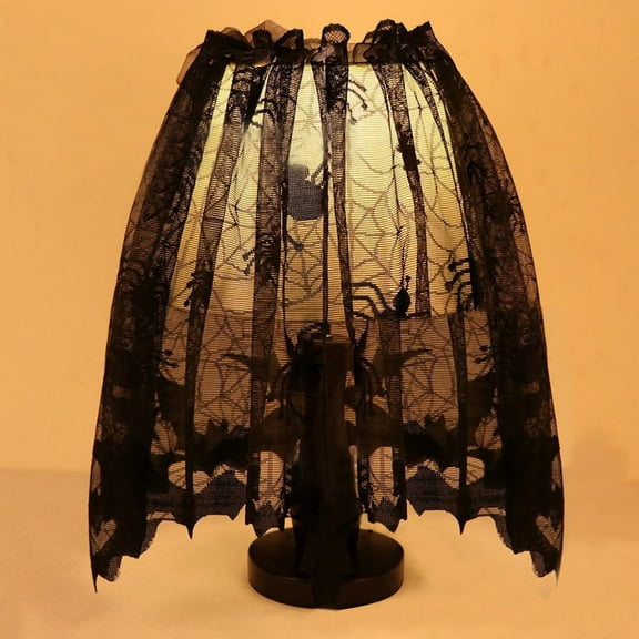 Lace Spider Web Lampshade,Halloween Knitted Curtain Lamp Cover Black Spider lace,Halloween Party Essentials