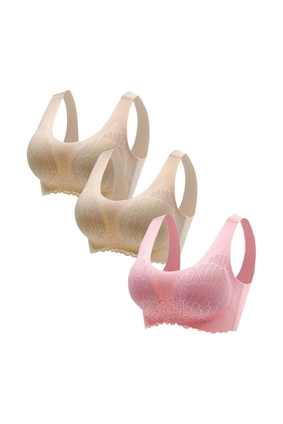 Lace Sports Bras for Women Back-Smoothing Bra Feature V-Neck Soft Bra Style W-193 Hook and Eye Closure Full Figure Bras Multi-color XL