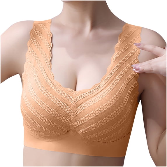 Lace Sports Bras for Women Padded Bra Feature V-Neck Padded Bra Style W-797 Orange L