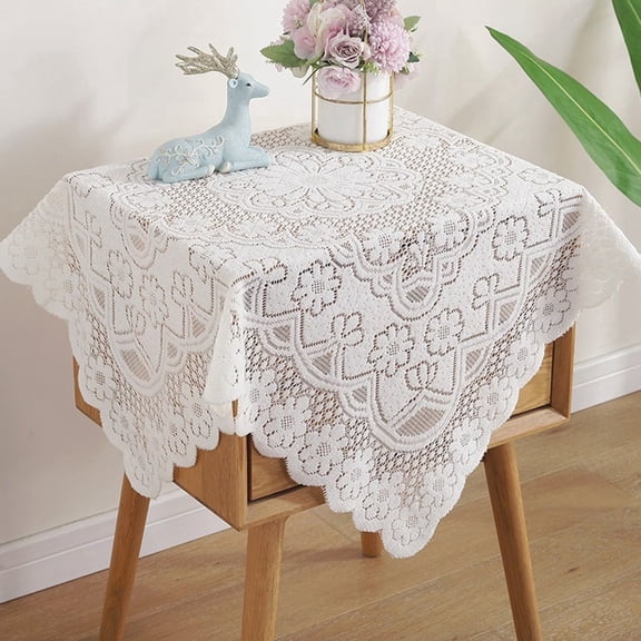 Lace Square Tablecloth Elegant White Bedside Table Cover Embroidery Flower Design Table Overlays Dust Proof Cover Table Cloth Mat Bedroom Decor