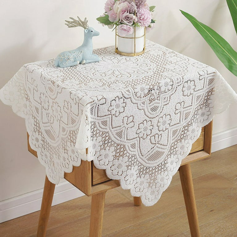 Lace Square Tablecloth Elegant White Bedside Table Cover Embroidery Flower  Design Table Overlays Dust Proof Cover Table Cloth Mat Bedroom Decor