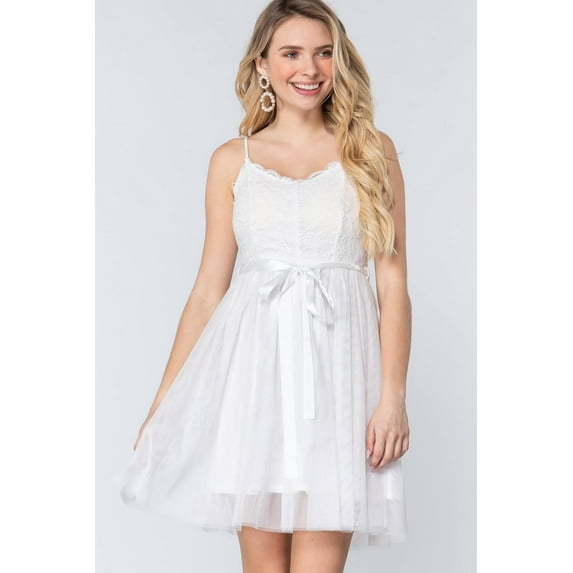 Lace Stiff Meshed Cami Mini Dress