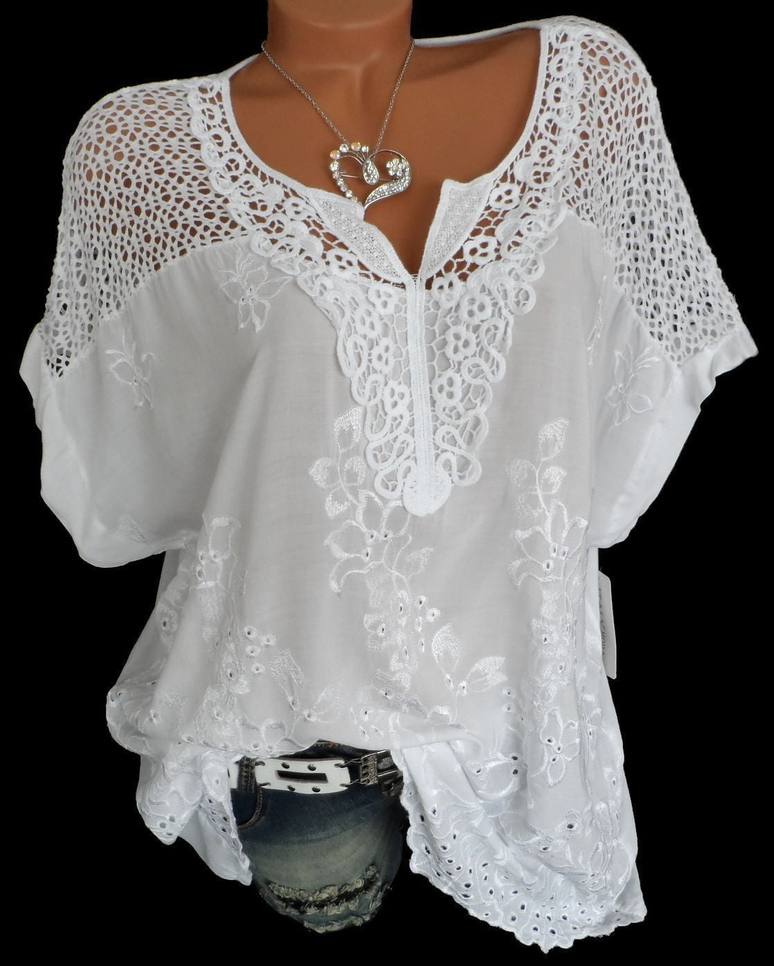 Lace Stitching Women Casual Plus Size Loose Blouse Tops - Walmart.com