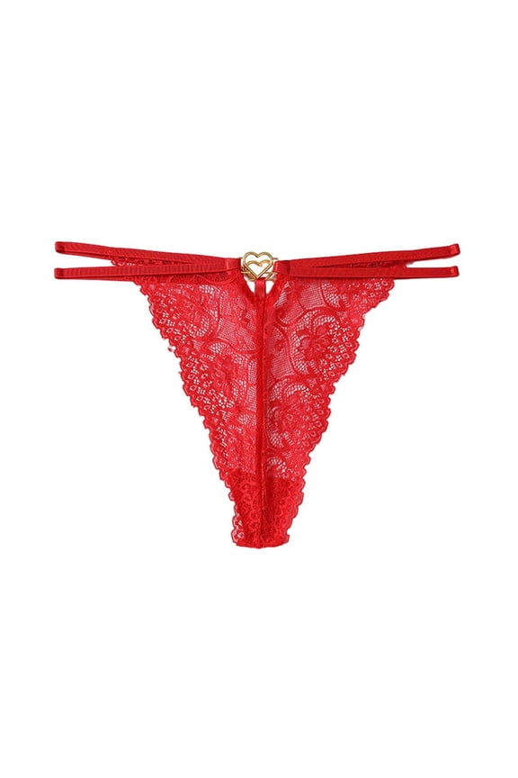 Lace String Thongs for Women Hot Underwear Low Rise Hollow Thong Stretch Womens Panties, Red, Medium