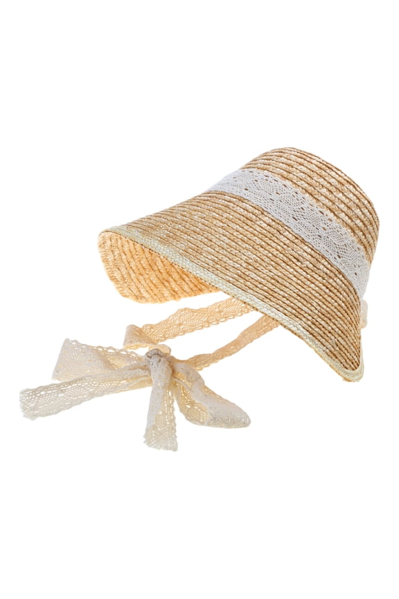 Lace Sun Protective Hat for Girls French-Style Bonnet Sweet Lace-up Straw Cap Wide Brimmed Hat Elegant Headdress