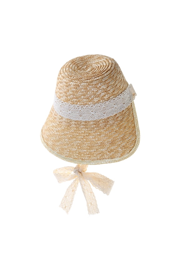 Lace Sun Protective Hat for Girls French-Style Bonnet Sweet Lace-up Straw Cap Wide Brimmed Hat Elegant Headdress