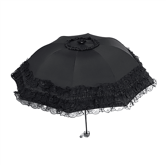 Lace Sun Umbrella Anti-UV Protection Thickened Black Glue Dual Use Sunshade Portable Umbrella Female Parasol,1 * Lace Umbrella,Black