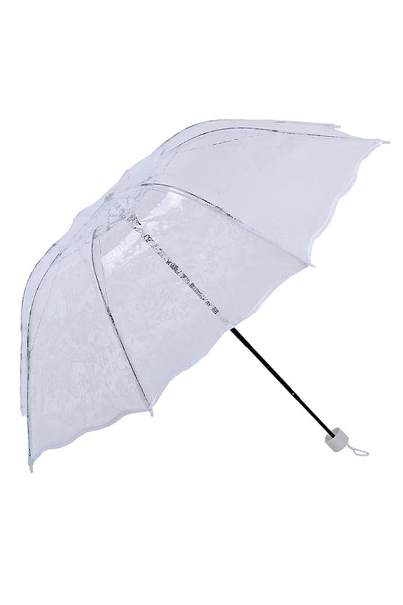 Lace Sun Umbrella, Transparent Heart Print, Foldable Parasol