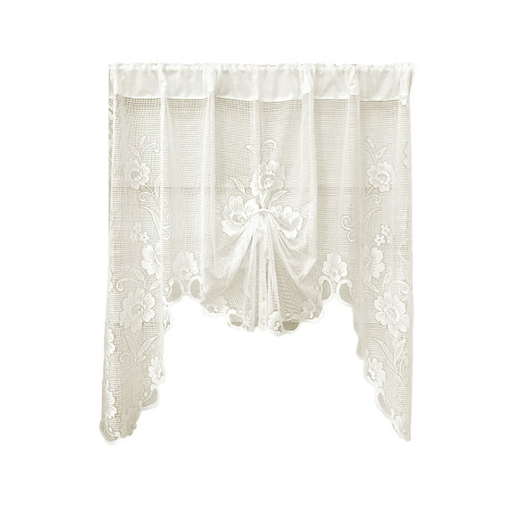 Lace Swag Curtain Valance, Rod Pocket Floral Embroidery Short Tier Curtains, Light Filtering Rustic Window Topper Curtain for Kitchen Bedroom Living Room Cafe Home Decor