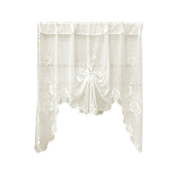 Lace Swag Curtain Valance, Rod Pocket Floral Embroidery Short Tier Curtains, Light Filtering Rustic Window Topper Curtain for Kitchen Bedroom Living Room Cafe Home Decor