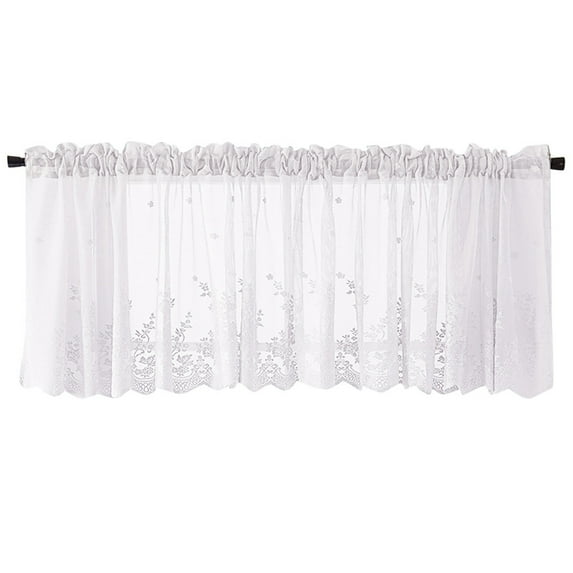 Lace Swag Valance Curtains for Kitchen,Kitchen Curtain White Embroidery Vintage Window Valances Hollow Knitted Voile Drapes for Living Room Bathroom Cafe Dining Room Small Windows