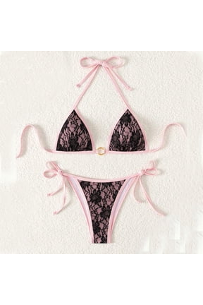 Lace Swimsuits for Women Halter Micro Bikinis Tie Back Triangle Bra and String Thongs for Beach Party