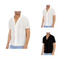 thumbnail image 1 of Lace T Shirts for Man Summer Casual Short Sleeve Relaxed Fit Button Down Notch Collar Hollow out Vacation Beach Shirt, 1 of 9