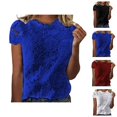 thumbnail image 1 of Lace T Shirts for Women 2025 Summer Casual Short Sleeve Crewneck Floral Lace Tshirt Tunic Tops Womens T Shirts, 1 of 5