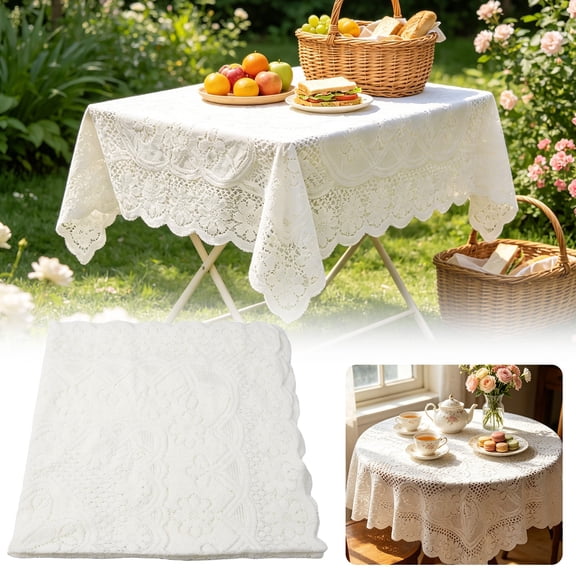 Lace Table Cloth, 23.62" Beige Sheer Wedding Tablecloths, Lace Overlay Square Doilies, Embroidered Tablecloths for Fall Tea Party Wedding Decorations Home Decor, Classic Vintage Lace Fabric