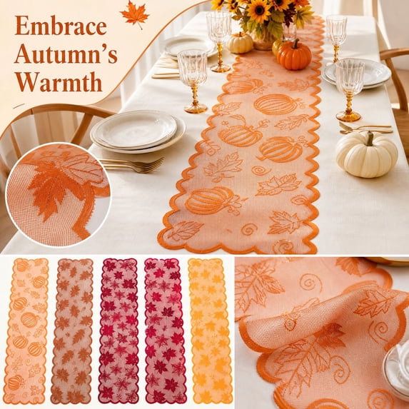 Lace Table Runner 71 Inch Scalloped Table Runner Fall Table Decor for Thanksgiving Halloween Home Party Dining Room Coffee Table, 1 Pack