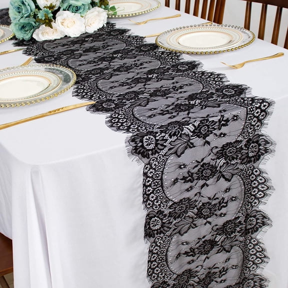 Lace Table Runner Black 13x120 Vintage Floral Lace Table Cloth Runner Embroidered Lace Fabric Table Runners for Weddings Thanksgiving Table Runner Rustic Party Decor