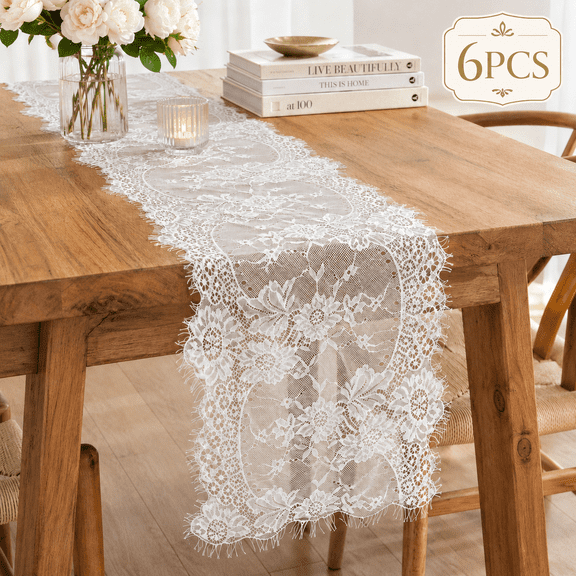 Lace Table Runner Embroidered Boho Table Runner Vintage Rustic Table Runners for Wedding Party Bridal Shower Decorations 14" x 120" 6 Pcs