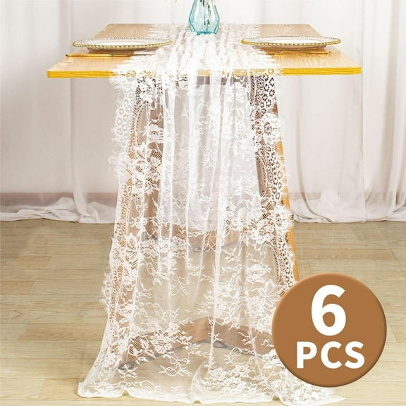 Lace Table Runner Embroidered Boho Table Runner Vintage Rustic Table Runners for Wedding Party Bridal Shower Decorations 14" x 120" 6 Pcs