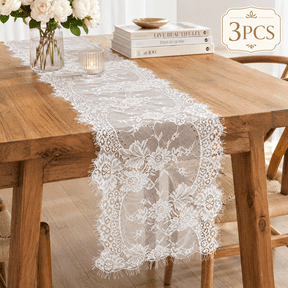 Lace Table Runner Embroidered Boho White Table Runner Vintage Rustic Table Runners for Wedding Party Bridal Shower Decorations 14" x 120" 3Pcs