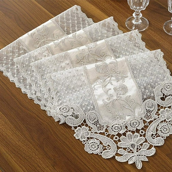 Lace Table Runner Exquisite Lace Fabric with Vintage Embroidered Handmade Tablecloth Perfect for Wedding Coffee Party Decor 30 x 70 cm Champagne Grey