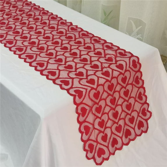 Lace Table Runner Valentines Day 1x6 FT Heart Print Red Table Runner for Wedding Party Coffee Valentine Day Table Decor